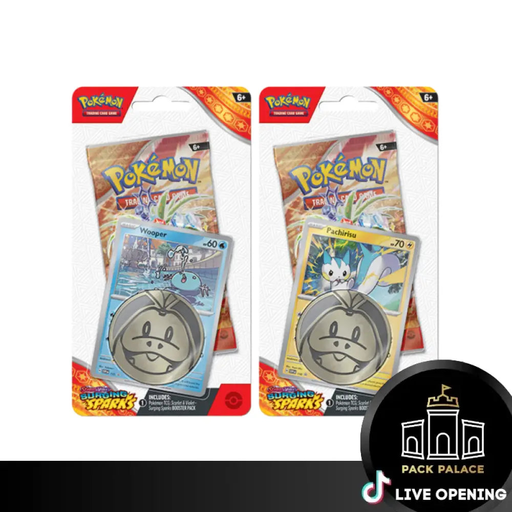 Pokemon English SV08 Surging Sparks CARDS LIVE OPENING Checklane Blisters Set of 2 Card Games
