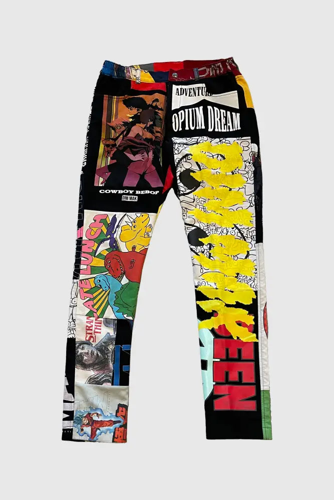 Aoki1Of1 Dimmak Pop Culture Patchwork Pants #866