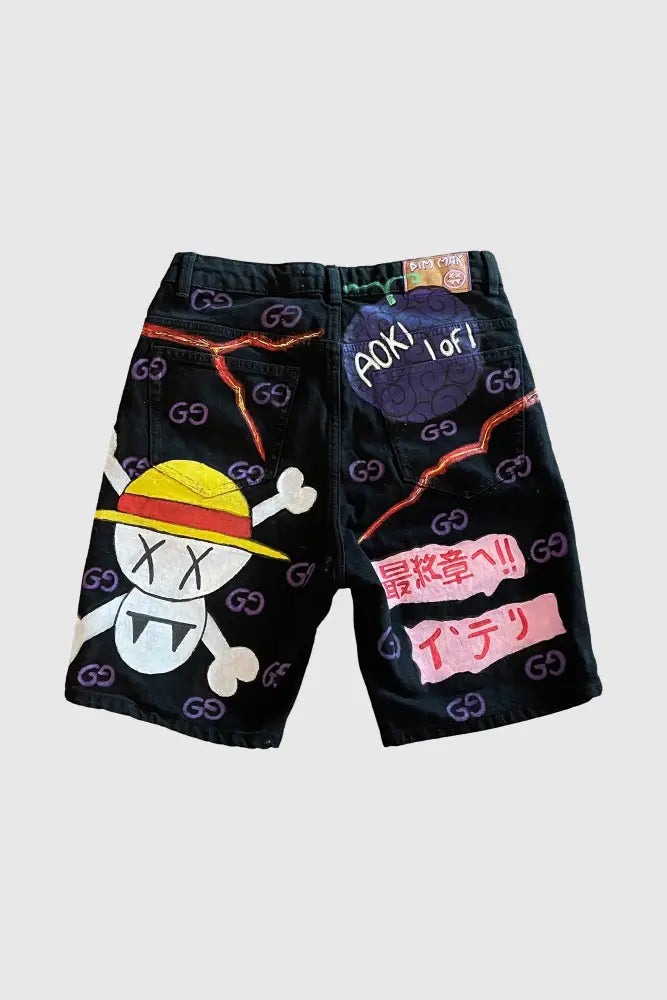 Aoki1Of1 One Piece Dragon Black Shorts #971