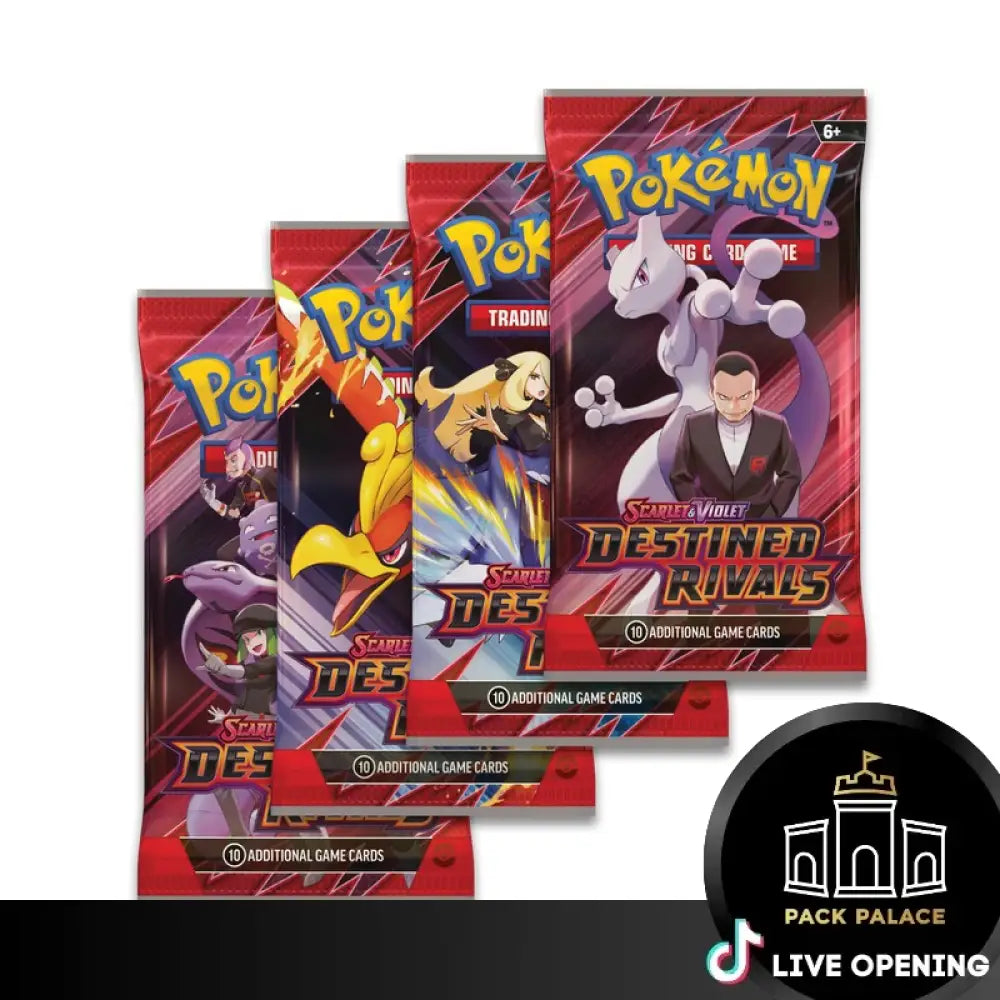 Pokemon English SV10 Destined Rivals Booster CARDS LIVE OPENING Booster Pack - 4 Pack Bundle Card Games